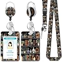 Hancynir Gothic Bookshelf Skull Lanyard for Id Badge Retractable Reel Clip