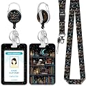Hancynir Skull Black Cat Bookshelf Lanyards for Id Badges, Retractable Clip