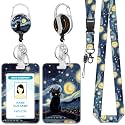 Hancynir Starry Night Black Cat Lanyards for Id Badge Retractable Reel Clip