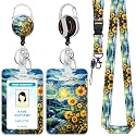 Hancynir Sunflower Lanyard for Id Badge, Badge Holder Retractable Reel Clip