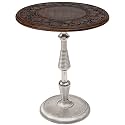 Hand Carved Boho Folding End Table 18x22", Burnt Brown Spiral Design