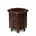 Hand Carved Boho Folding End Table 18x18", Octagon Side Stand, Burnt