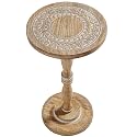 Hand-Carved Solid Wood End Table 12x22", White Wash Accent Stand
