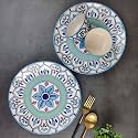 VarEesha Hand Crafted Mehraab Blue Off-White Ceramic Small Dinner Set of Four|2 Dinner Plates with 2 Veg Bowls| Microwave and Dishwasher Safe|Bone Ash Free
