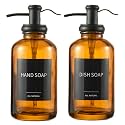 Hand and Dish Soap Dispenser for Kitchen Sink, 17 Oz Amber Dispenser for Bathroom, Refillable Liquid Soap Dispenser with Rust Proof Stainless Steel Pump, Stainless Steel Funnel
