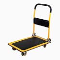 Hand Flatbed Cart 660 lbs. Capacity Heavy Duty Folding Platform Truck with Rubber Wheels for Warehouse Home Office Moving Push Rolling Dolly in Yellow