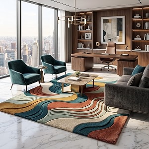 Hand Tufted Premium Wool Abstract Wave Design
