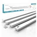 Leetdud Hand Wave Under Cabinet LED Lighting Plug in, 16 Inch 4-Pcs Dimmable Linkable Ultra Thin Aluminum Alloy Housing, 4000K Natural White Motion Sensor Counter Lights for Kitchen, Shelf, Cupboard