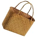 Hand Woven Decorative Basket with Handle, Straw Storage Tote