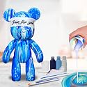 HANDA DIY Painting Fluid Bear Teddy Bear Painting Kit Set Creative Home Decorations Handmade Doll Figurine Toys Gift for Birthday Valentines (9.05 inch, Blue+White)