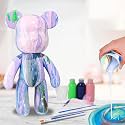HANDA DIY Painting Fluid Bear Teddy Bear Painting Kit Set Creative Home Decorations Handmade Doll Figurine Toys Gift for Birthday Valentines (9.05 inch, Pink+Green+Blue)