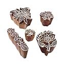 Handcarved Motif Flower and Finger Block Print Wood Stamps (Set of 5)