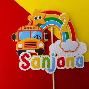 handcrafted 3d custom wheels on the bus cake topper