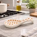 Handcrafted Ceramic Spoon Rest, Kitchen Counter Spoon Holder for Cooking Utensils, Ladle &amp; Spatula Rest, Heat Resistant Kitchen | Spoon Rest for Kitchen &amp; Dining (Orange Hearts)