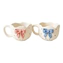 Handcrafted Ceramic Tea Cup with Bow Design | Cute Coffee &amp; Tea Mug | Glossy Finish | Gift for Home &amp; Kitchen (Pink &amp; Blue)