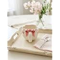 Handcrafted Ceramic Tea Cup with Bow Design | Cute Coffee &amp; Tea Mug | Glossy Finish | Gift for Home &amp; Kitchen (Red)