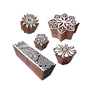 handcrafted designs floral and border wood print stamps set of 5