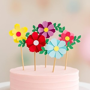 handcrafted floral cake toppers  set of 5 for birthday amp wedding cakes