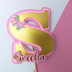 handcrafted flower cake topper with custom name amp age  personalized birthday cake decoration party decor
