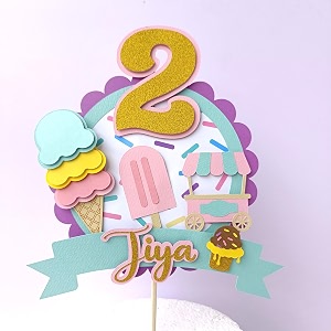 handcrafted ice cream theme cake topper custom age or name