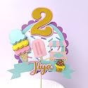 Handcrafted Ice cream Theme Cake Topper –Custom Age or Name