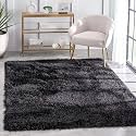 Handcrafted Microfiber Black Shaggy Carpet 6x6 Feet
