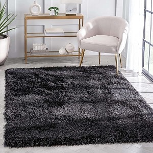 Handcrafted Microfiber Black Shaggy Carpet 7x7 Feet