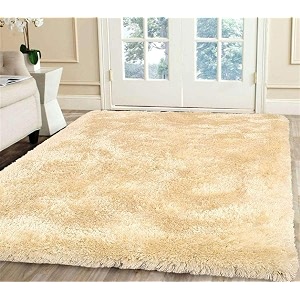 Handcrafted Microfiber Cream Shaggy Carpet 3x3 Feet