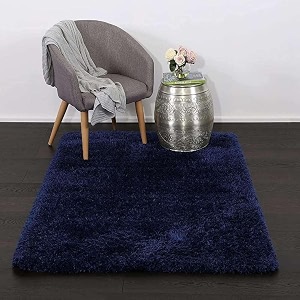 Handcrafted Microfiber Nevy Blue Shaggy Carpet 4X6