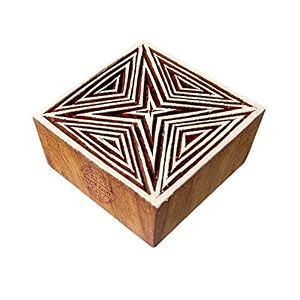 handcrafted square geometric design block print wood stamp - diy henna fabric textile paper clay pottery block printing stamp