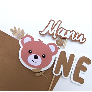 handcrafted teddy cake topper with custom name amp age  personalized birthday cake decoration party decor