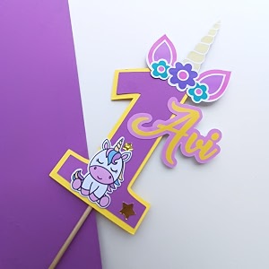 handcrafted unicorn cake topper with custom name amp age  personalized birthday cake decoration