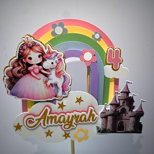 handcrafted unicorn rainbow cake topper  customised with name  unicorn birthday cake decoration  personalized girls birthday party decor