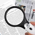 Handheld Magnifying Glass with 3 LED Lights, 3X 45X, ABS Plastic, Black and White, for Reading, Maps, Jewellery, Newspapers