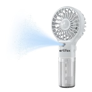 artifax handheld mist fan rechargeable portable mini spray fan with 4 speed modes  usb pocket cooling fan with water mist  compact battery operated personal fan for travel office amp outdoor