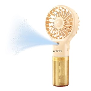 artifax handheld mist fan rechargeable portable mini spray fan with 4 speed modes  usb pocket cooling fan with water mist  compact battery operated personal fan for travel office amp outdoor