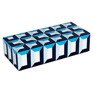 handicrafts home blue decorative storage box with lid  modern coffee table storage box geometric resin inlay wooden box remote control holder-10x45x25