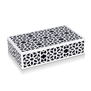 handicrafts home decorative storage box with lid  black white moorish rosette pattern remote holder box persian geometric coffee table storage for living room decor10x6x25