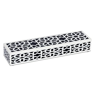handicrafts home decorative storage box with lid  black white shiraz geometric pattern remote control holder slim coffee table storage box persian rosette lattice organizer  10x25x15