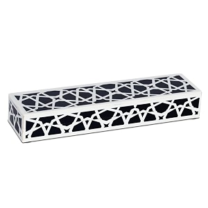 handicrafts home decorative storage box with lid  black and white moroccan zellij pattern remote control holder slim coffee table storage box decorative geometric lattice box for shelf -10x25x15
