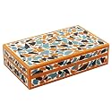 Handicrafts Home Handmade Mosaic Collection Decorative Jewelry Box Organizer – Keepsakes, Trinkets, and Home Decor – Antique Coffee Table Storage, Memory Box, Farmhouse Style Decor Gold, 10x6x2.5