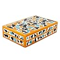 Handicrafts Home Handmade Mosaic Collection Decorative Jewelry Box Organizer – Keepsakes, Trinkets, and Home Decor – Antique Coffee Table Storage, Memory Box, Farmhouse Style Decor Gold, 8x5x2