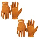 HANDLANDY 2 Pairs Kids Leather Gardening Gloves, Kid Work Gloves, Orange, M