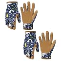HANDLANDY 2 Pairs Kids Leather Gardening Gloves, Kid Work Gloves, Blue, M