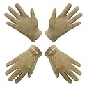HANDLANDY 2 Pairs Kids Leather Gardening Gloves, Kid Work Gloves, Khaki, L