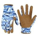 HANDLANDY Kids Leather Gardening Gloves, Kid Work Gloves, Light Blue, S