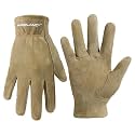 HANDLANDY Kids Leather Gardening Gloves, Kid Work Gloves, Khaki, S