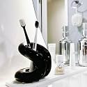 Handmade Ceramic Holder Stand for Toothbrushes, Makeup Brushes, and Pens - Minimalist Design for Bathroom Vanity and Countertops Decor (Black)
