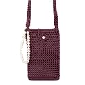 Handmade Crochet Mobile Pouch for Women &amp; Girls | Knitted Phone Holder with Wrist Strap | Cute Floral Aesthetic Mobile Cover Case | Soft Yarn Handmade Gift (Dark Purple)