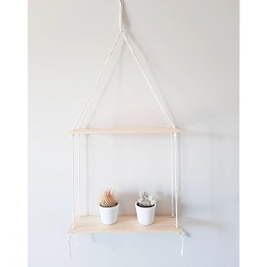 handmade macrame hanging shelf  boho wall shelf for bedroom living room bathroom  wooden rope shelf for plants books decor  cotton rope floating shelf boho bliss